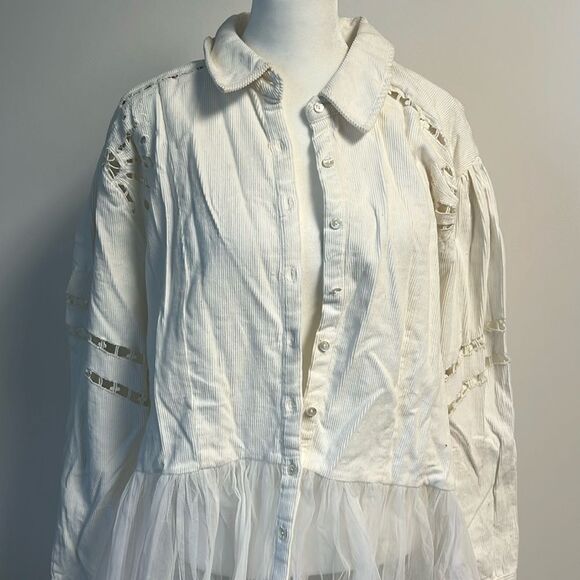 Free People Flower Bud Baby Maxi Top White L - Picture 3 of 9